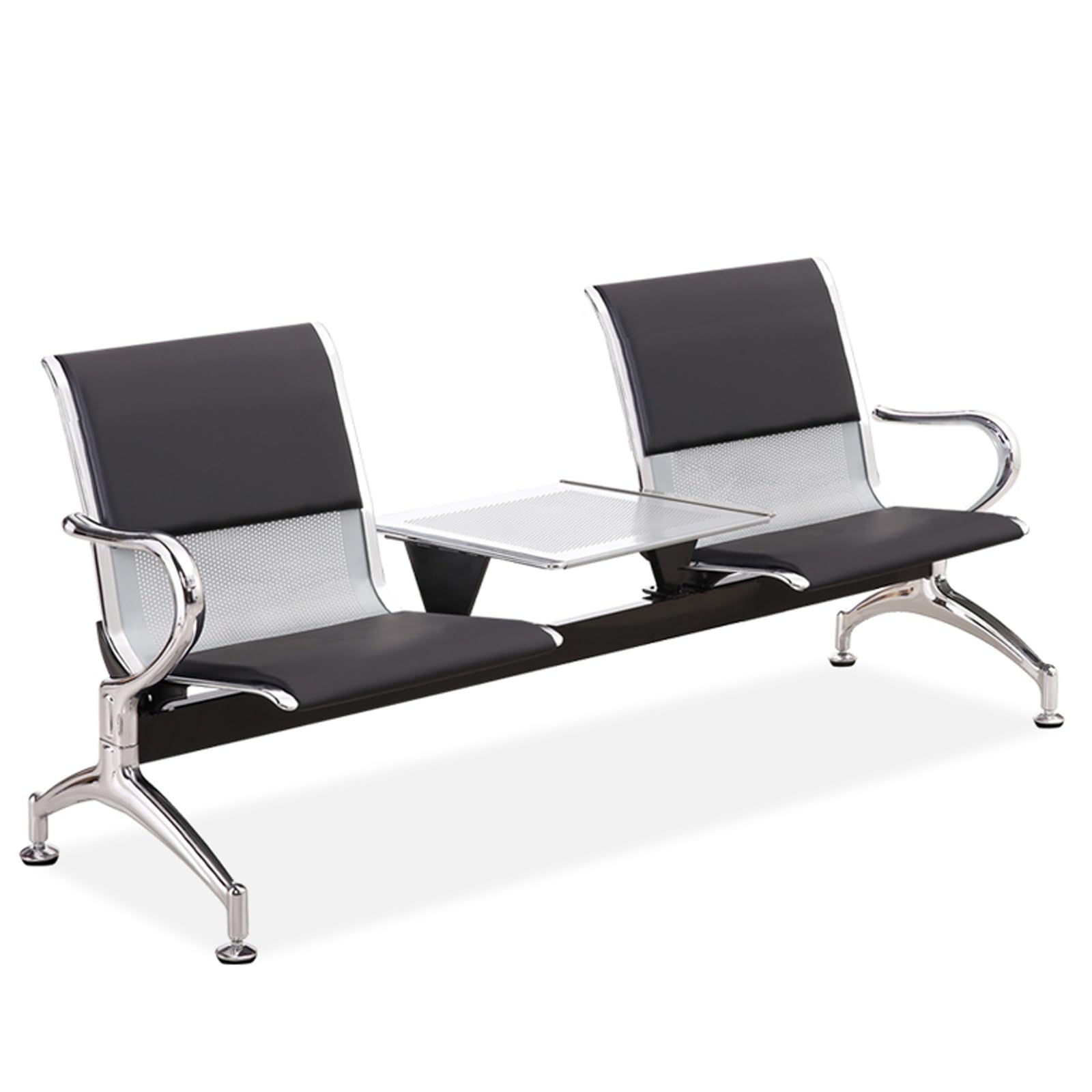 ASerZenith Brown Pu Leather Waiting Room Chairs With Coffee Table 2Seat Office Bench Seating Guest Reception Chairs With Arms For Office Gym & Airport Use,Black-175Cm/69In