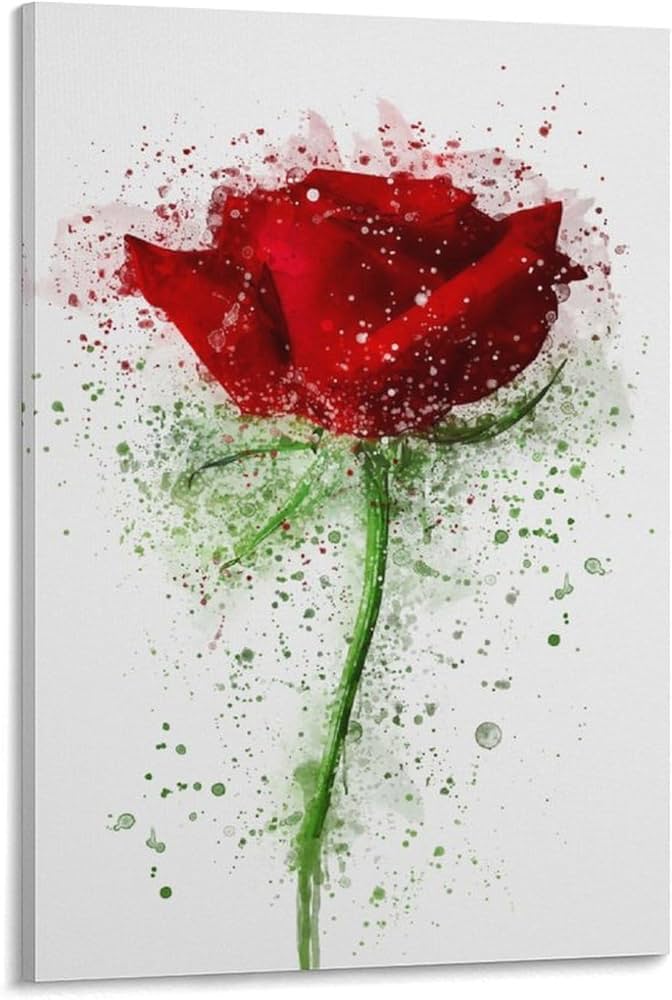 Amazon.co.jp: 赤いバラの水彩画アートキャンバスアートポスター