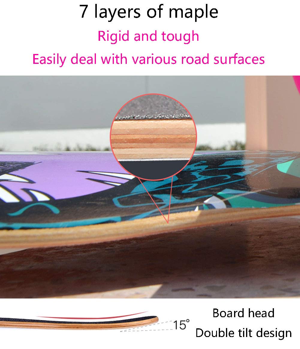 Longboard Dancing 47 Pouces Maple Deck Complete Débutant Cruiser Planche À roulettes,Adultes Enfants Jeunes Professionnels Girls Boys Rétro Pro Complète Skateboard,Rouge
