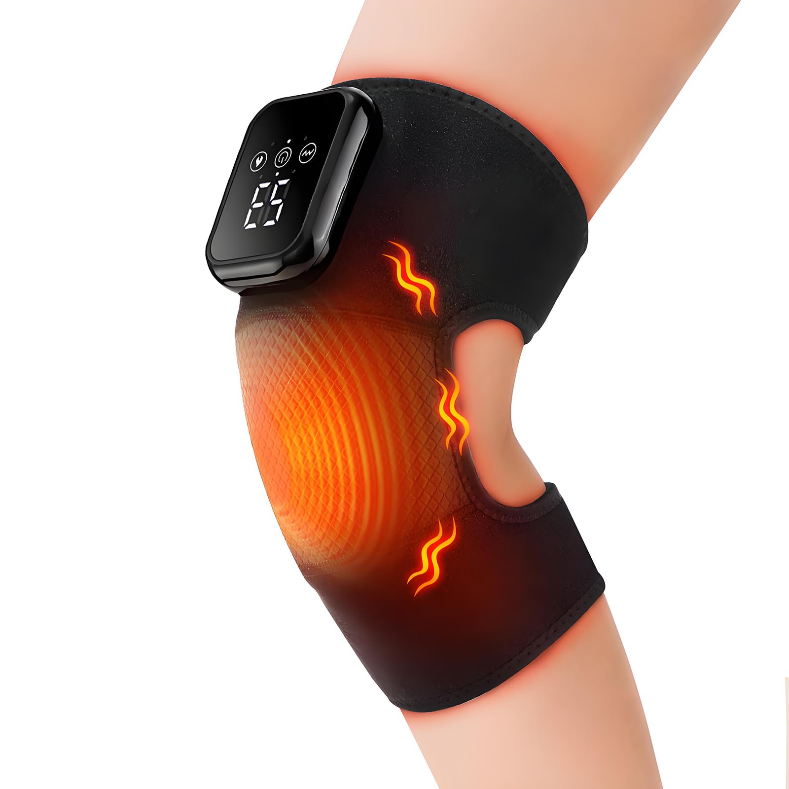Kabellose Beheizte Kniebandage, 3 einstellbare Heiz- & Vibrationsmodi, 2000mAh Knie Massagegerät mit LED-Bildschirm & Touch-Tasten, 15 Minuten Zeit (Heated Knee Support)