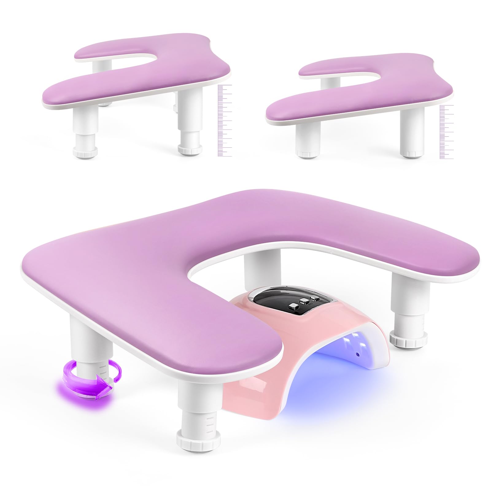 Manicure Arm Rest for Nails Tech: U-shaped Adjustable Nail Armrest - Purple PU Leather Hand Stand Rest for Manicurists