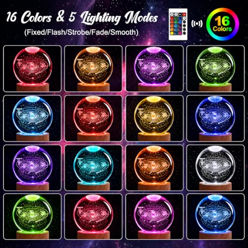 Image of Large 3D Solar System Crystal Ball, LED Crystal Lamp 16 Color Changing Night Light With Remote Control For Bedroom Decor, Ideal Birthday Gift For Teens Boys And Girls, Solar System Model