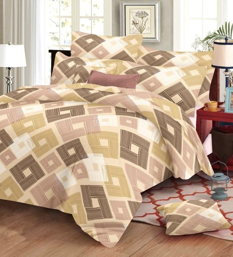Image of 100% Pure Cotton King Size Bedsheet, 108X120 Inch, 10 Feet Bedsheet, Super King Size XXXL with 2 Pillow Covers (Brown & Cream)