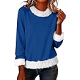 Womens Xmas Long Sleeve Shirts Fuzzy Faux Fur Trim Fancy Casual Holiday Top 2025 Christmas Aesthetic Fashion Clothes