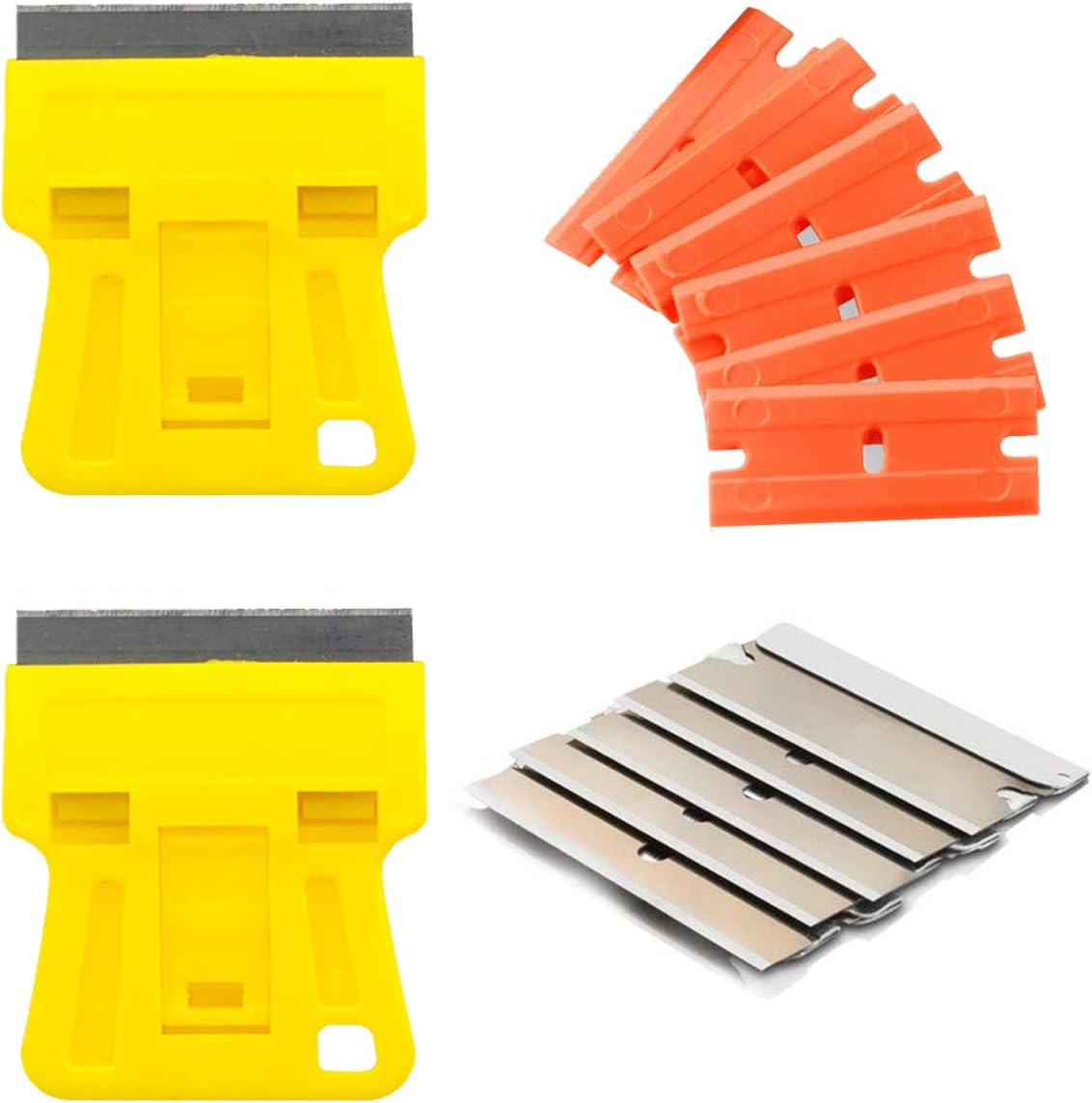1.5 inch High Visibility Mini Razor Blade Scraper Glass Scraper Paint Window Scraper With 5 Metal Scraper Razor Blades 5 Dual Plastic Double Edge Razor Blades Removing Decal Stickers Old Glue