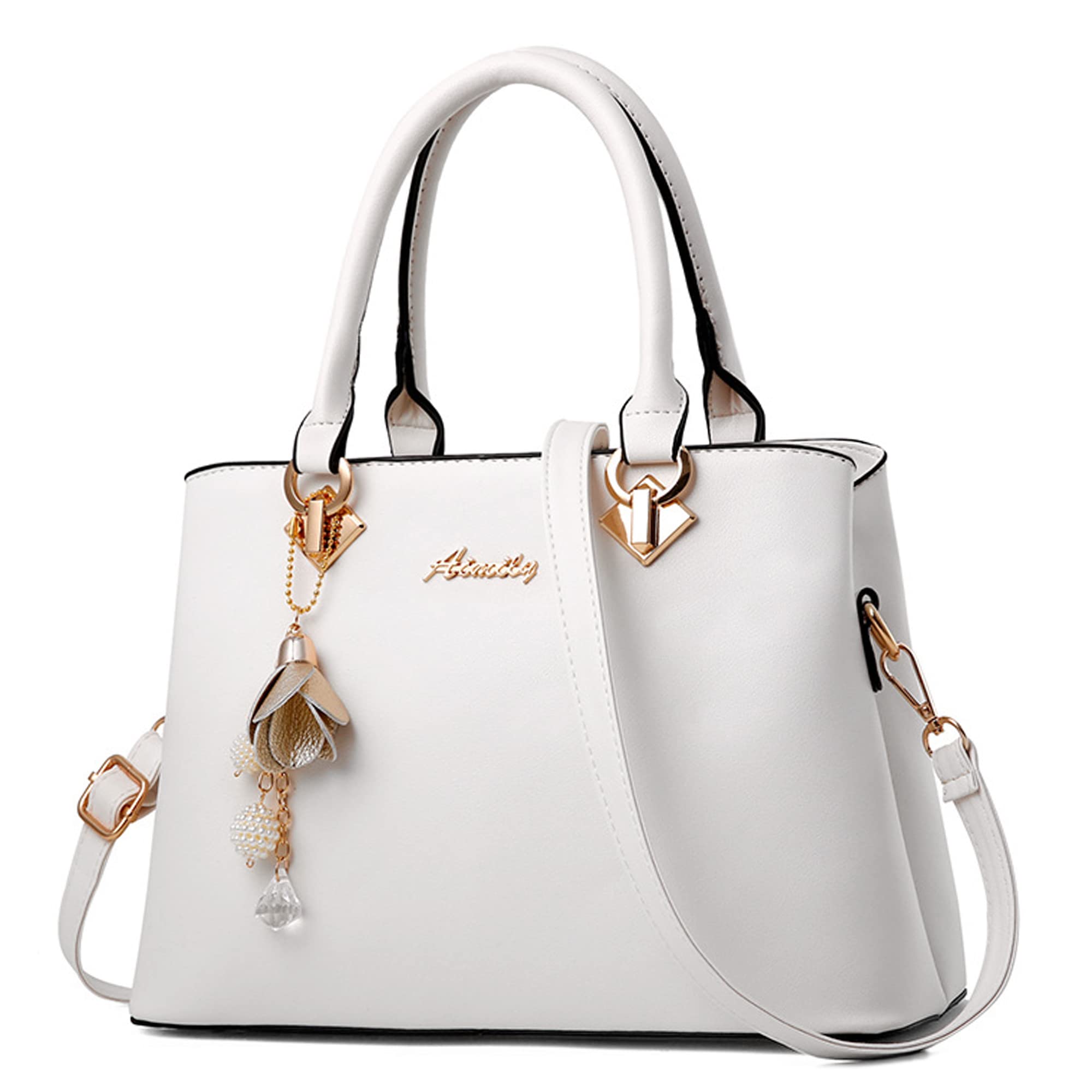 Mode Sac à Main Femmes Sac Bandoulière Sac Cuir PU Poignée Sac Bandoulière Cloches Suspendues Ornements Travailler Voyage Décontracté Quotidien Sac à Main Blanc