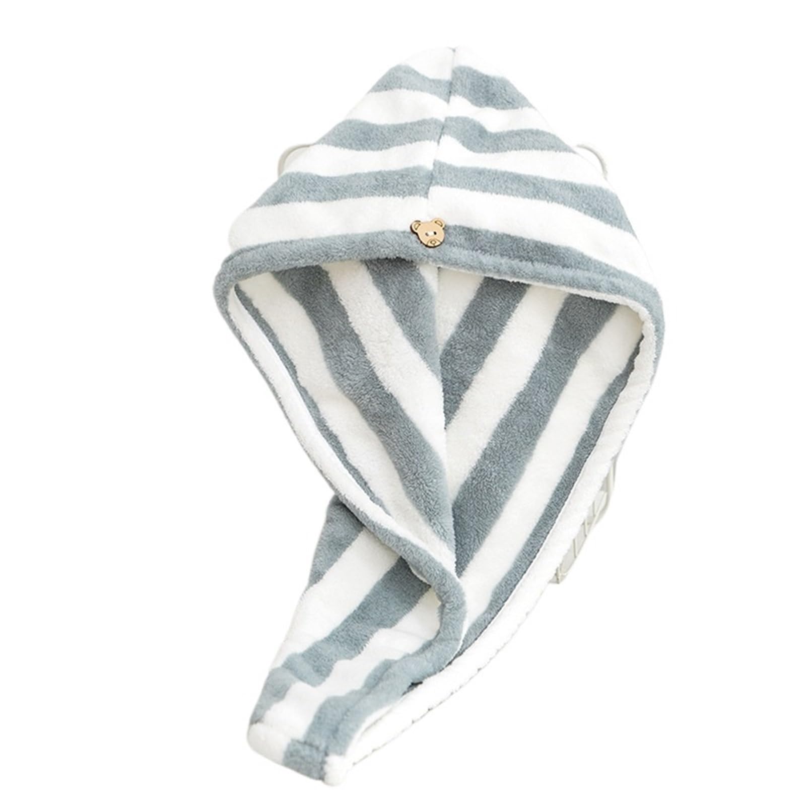 SUODEBYY Hair Towel Dry Hair Towel Microfiber Coral Velvet Striped Pattern Cap For Women Turban Water-Absorbent Quick-Drying Shower(Gray)