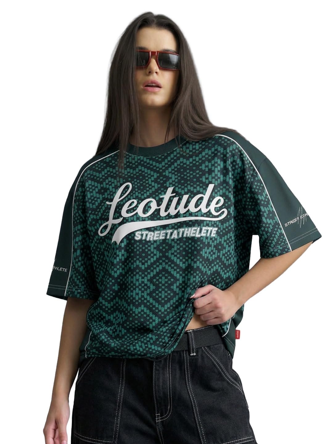 leotude Women’s Oversized Streetwear Graphic T-Shirt | Premium Sports Jersey Style | Casual Half Sleeve Tee (Color: Green)-picture-44