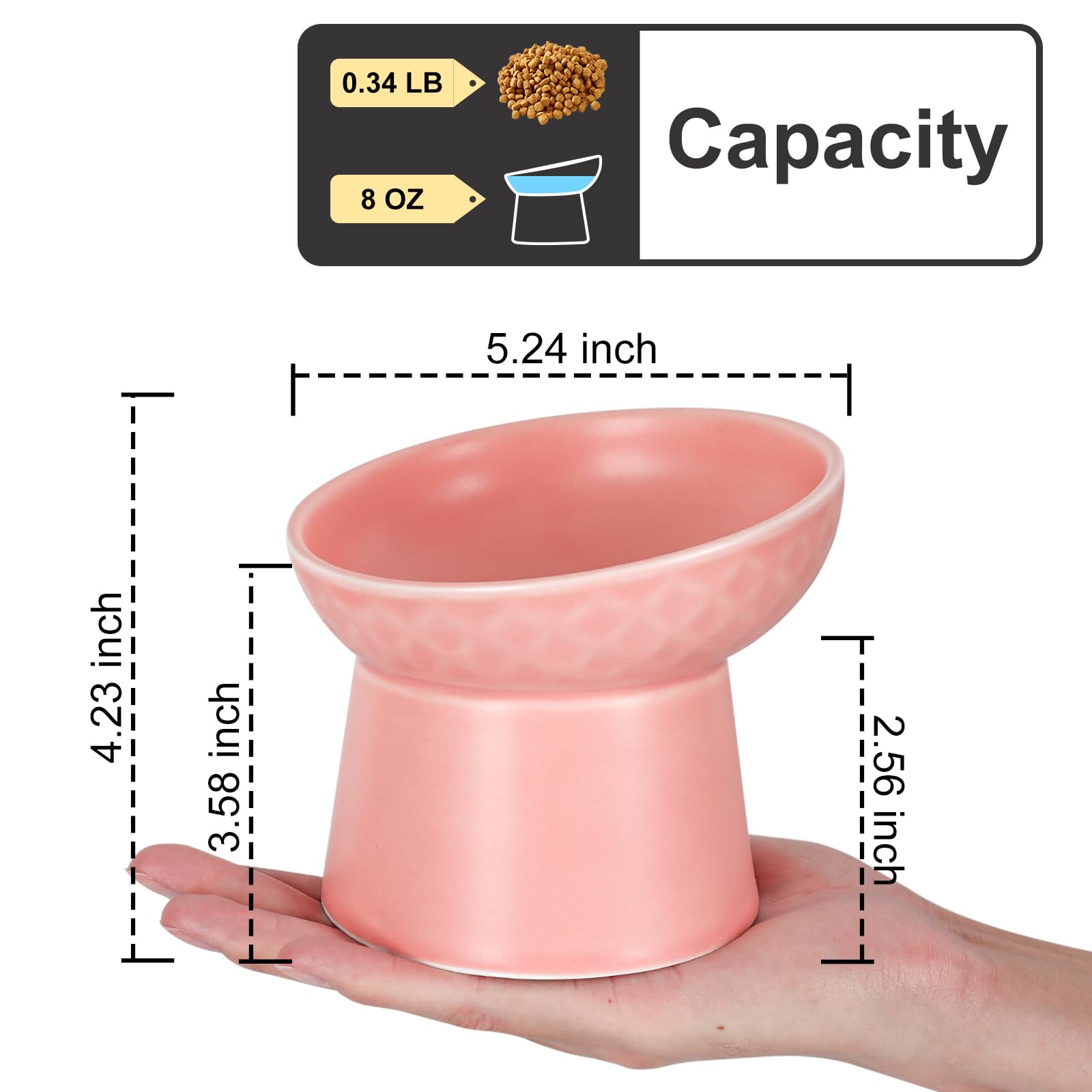 YauYik Erhöhte Katzennäpfe aus Keramik, erhöht, geneigt, Katzenfutter- und Wassernäpf-Set, stressfreier Futternapf für Indoor-Katzen und kleine Hunde, Anti-Erbrechen, Rosa, 2 Stück