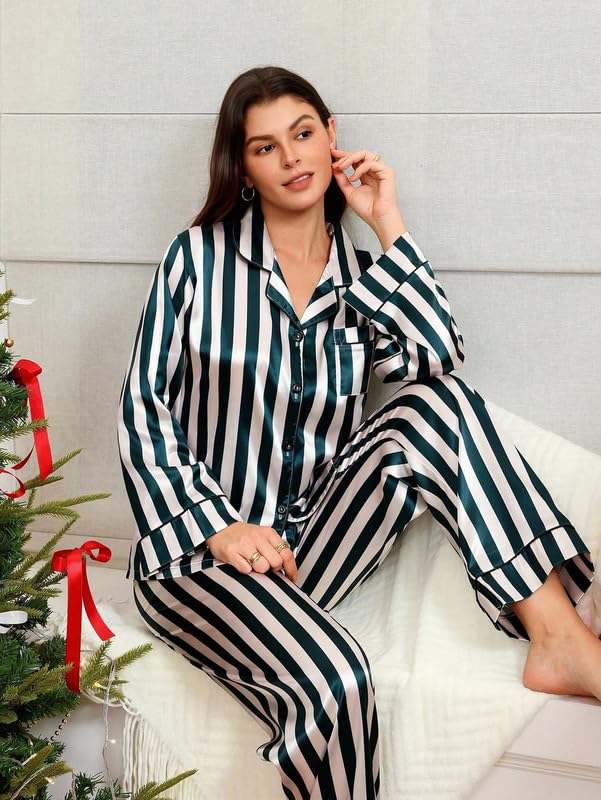 Image of Night Suit for Women with Full Sleeve Button-Down Top with Pant Dress for Woman, Cotton Night Dress for Woman, Two-Piece Loungewear Set