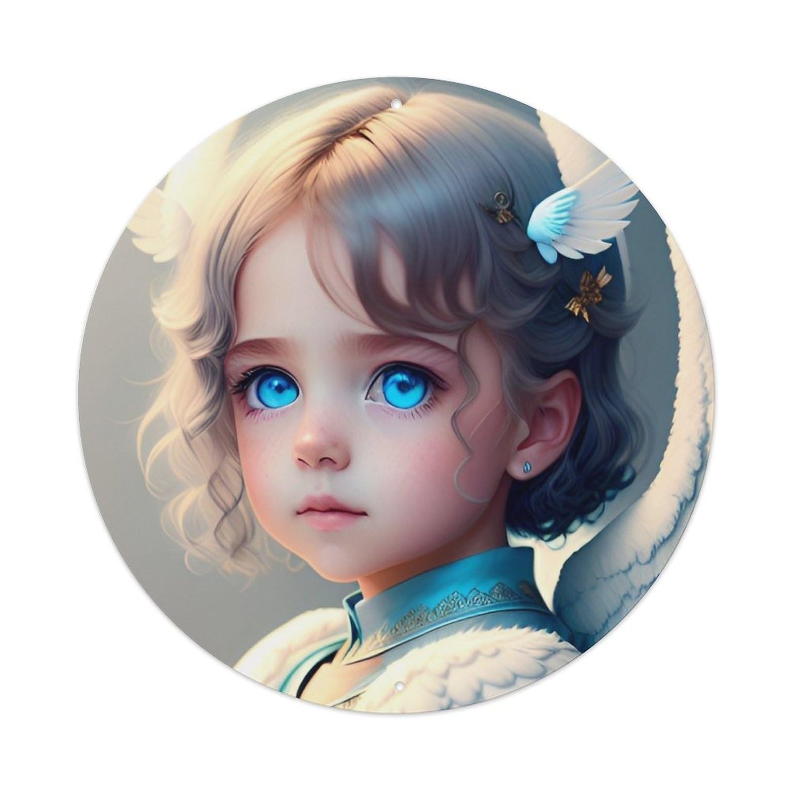 Vintage Guardian Angel Cute Little Angel with Blue Eyes Metal Tin Sign