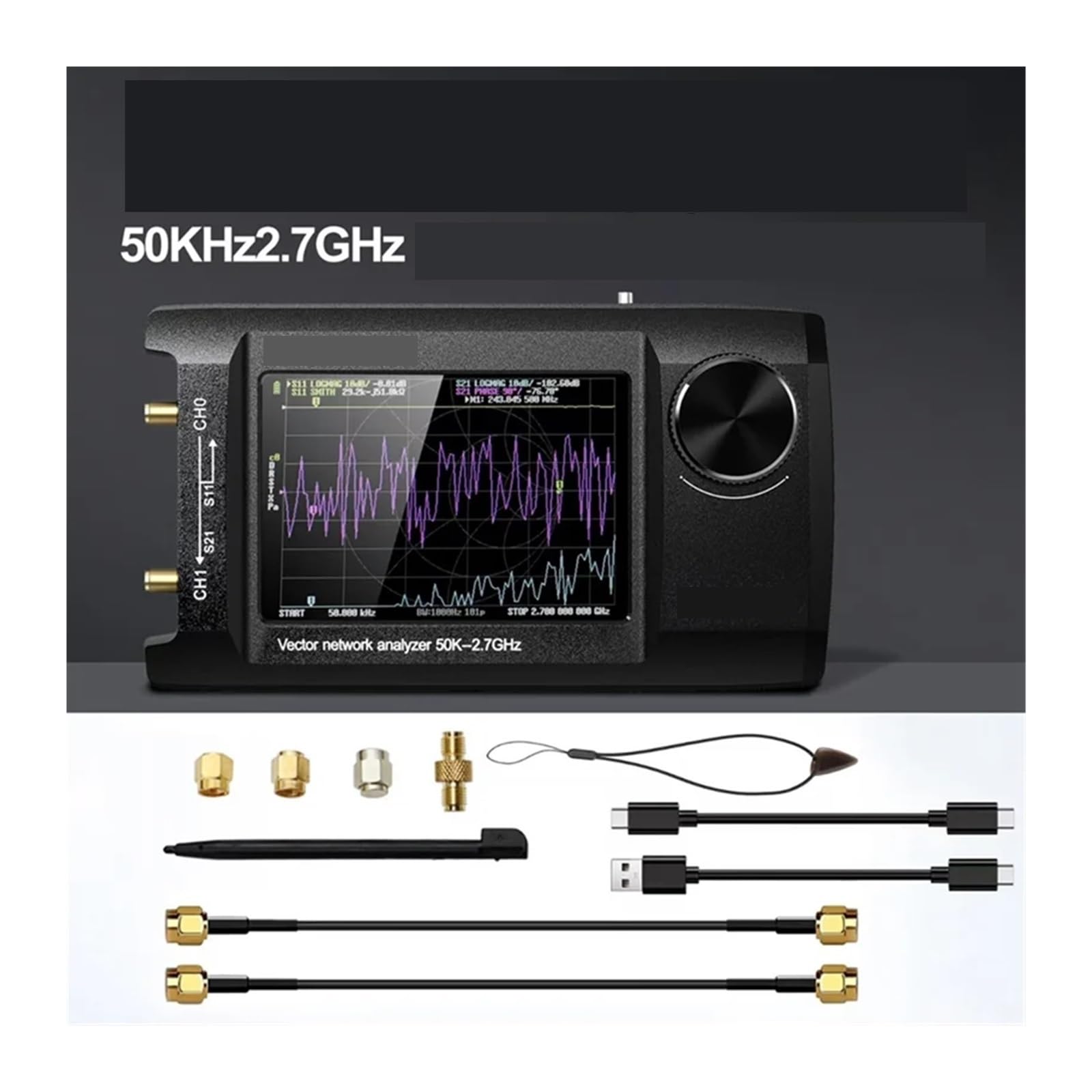 Antennenanalysator, Vector Network Antennenanalysator 4 Zoll IPS LCD-Display Touchscreen 50 kHz 2,7 GHz eingebaut 5000 mAh,für die Netzwerkkabeldiagnose