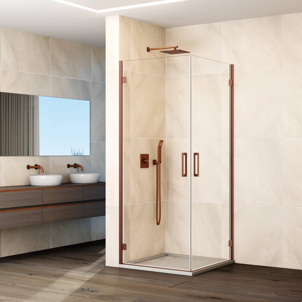 GME - Mampara Ducha Angular 2 Puertas 70X70cm Oro Rosa | Mampara de Cristal con Perfilería de Aluminio y 195cm de Altura | Cristal Templado 6mm Antical Y Cierre Magnético