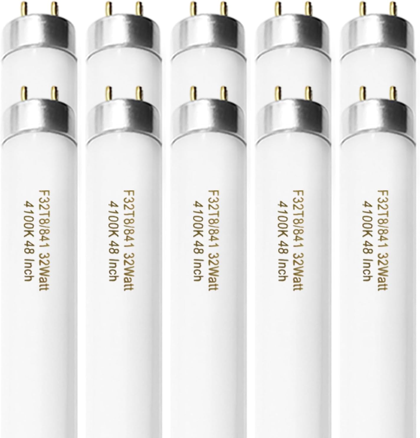 F32T8/841 32W 48 Inch T8 Fluorescent Tube Light Bulb, T8 Fluorescent Bulbs 4 Foot, 4ft Light Bulb, 4100K Cool White, 2850 Lumens, G13 Medium Bi-Pin Base,10 Pack