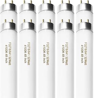 Konideke F32T8/841 32W T8 Fluorescent Tubes 4ft Cool White 4100K, 2850 Lumens G13 Base, 10-Pack Energy-Saving Bulbs