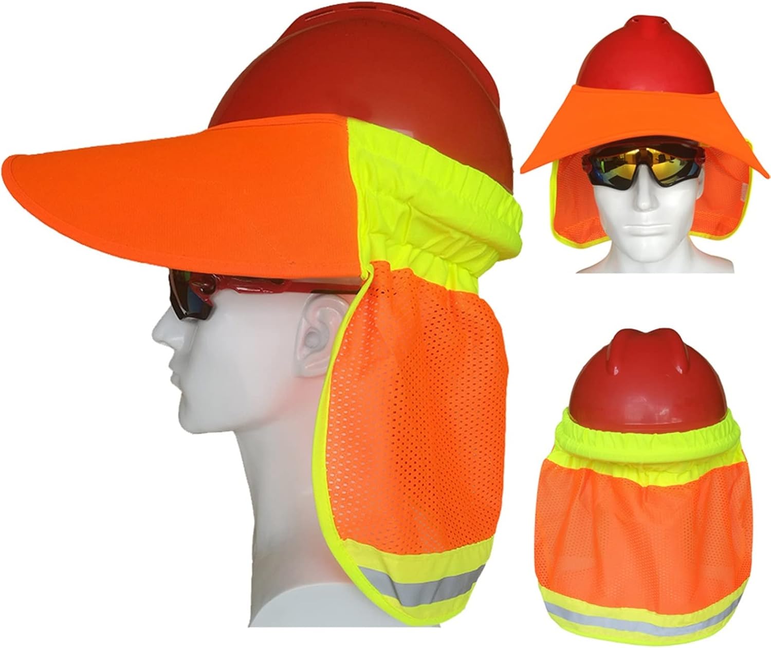 INLIMA Hardhat Hard Hat Neck Sun Shade with Visor Yellow Reflective Hard Hat Accessories Riding Sunshade (Color : Fluorescent Orange)