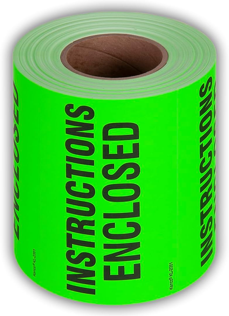Kenco 3" X 5" Instructions Enclosed Shipping Label Stickers for Shipping and Packing - 500 Adhesive Labels Per Roll (5 Pack)