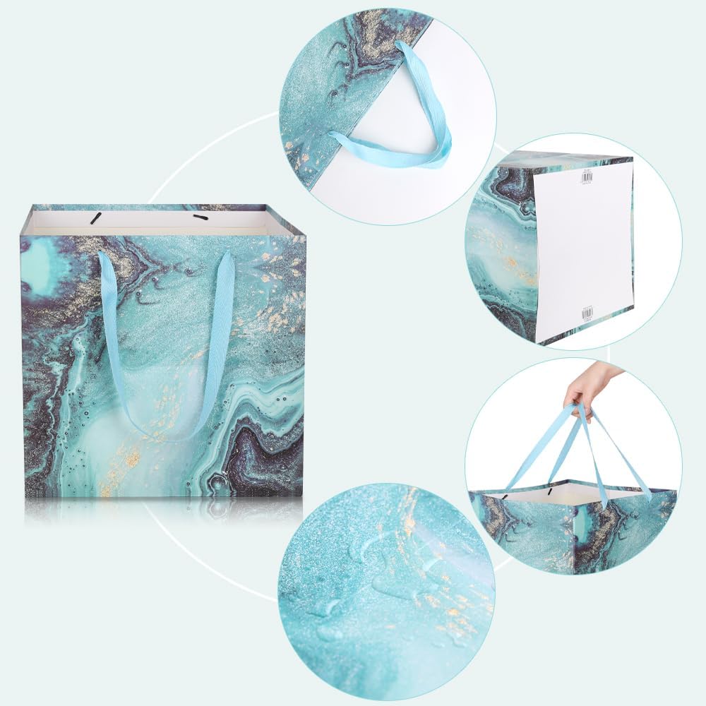 11.8" Large Gift Bag，Square Reusable Gift Bags Large for Birthday Wedding Christmas Presents Doll (Blue Gold) - Image 4