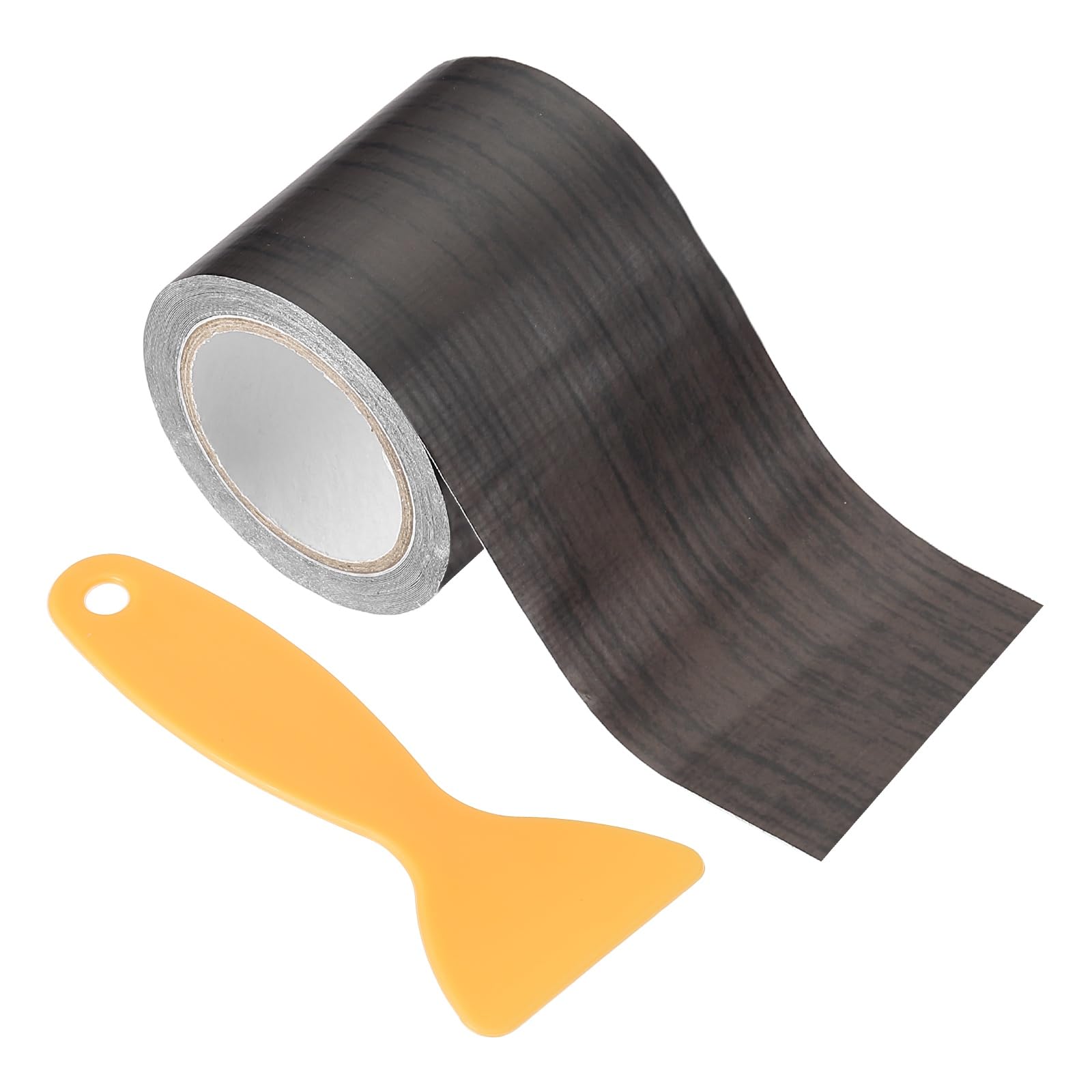 PATIKIL Wood Grain Repair Tape 5.7cm x 4.57m, Self Adhesive Realistic Textured Repair Tape Patch with Scraper for Floor Door Table Cabinets Desk, Elegant Black Wood Grain