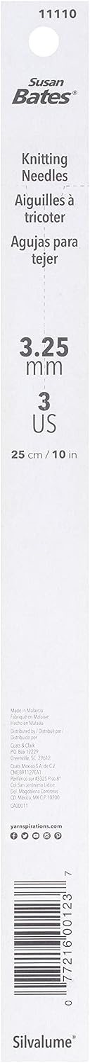 Susan Bates 10-Inch Silvalume Single Point Knitting Needle, 3.25mm, Blue