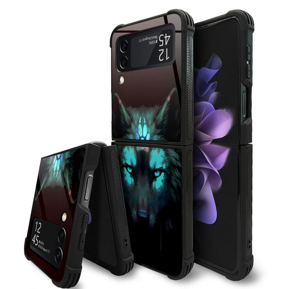 CARLOCA Compatible with Samsung Galaxy Z Flip 3 5G Case,Spiritual Wolf Black Identity Graphic Design Shockproof Anti-Scratch Hard Acrylic Case for Samsung Galaxy Z Flip 3 5G