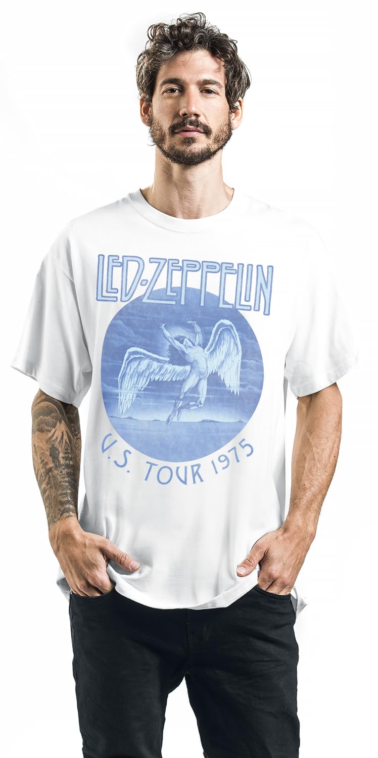 Led Zeppelin Tour 75 Uomo T-Shirt Bianco M 100% Cotone Regular