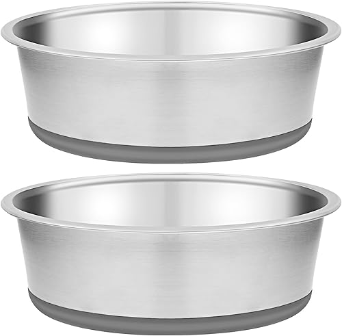 Taglory Juego de 2 cuencos de acero inoxidable para perros de 8 tazas para alimentos y agua, base de silicona antideslizante, resistente a la