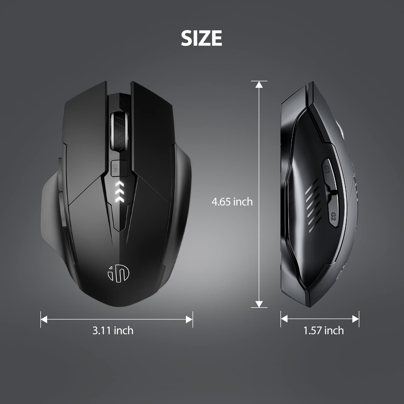 INPHIC Multi-Device Bluetooth Mouse, Upgraded Visible Battery, 2400 DPI, Silent Ergonomic Computer Wireless Mouse for Laptop, Mac, PC etc. - Image 8