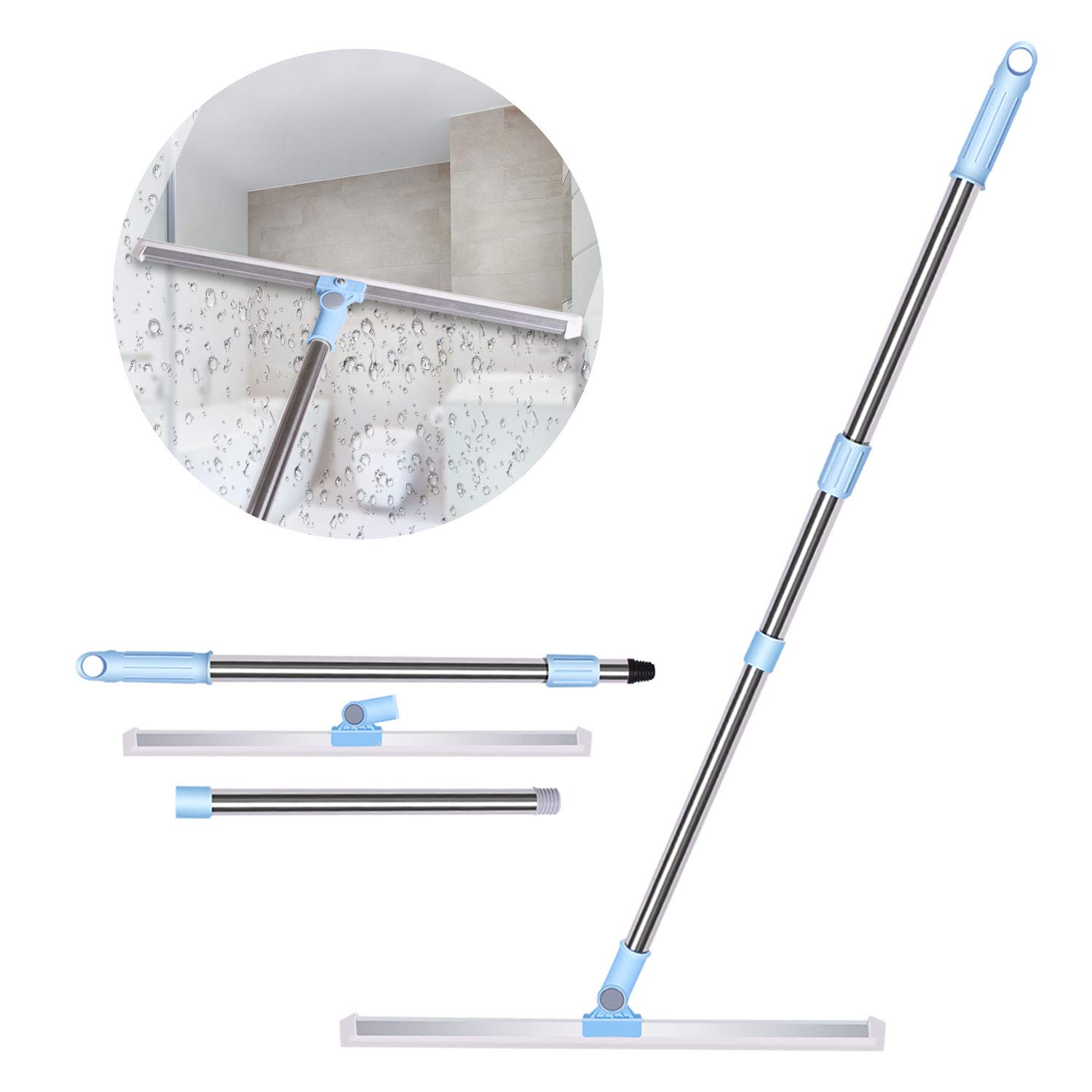 Escobilla de Goma de 50 cm Pare Suelo, Escoba de Goma con Mango 130cm Ajustable, Enjugador de Ducha de Alta Resistencia para Cuartos Húmedos, Azulejos, Baño, Suelos, Ventanas