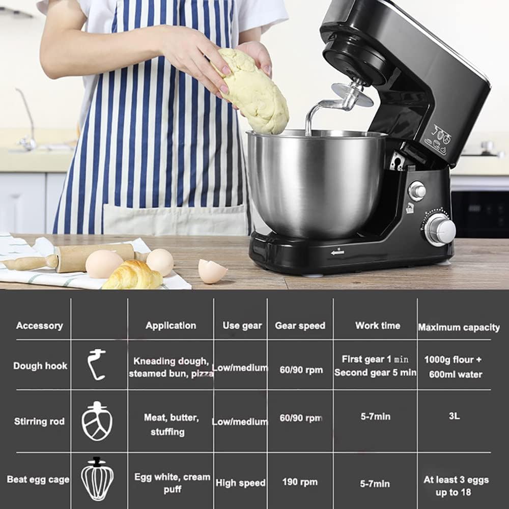 ROYALTY LINE, Procesador de Alimentos Multifunción 1000W Negro RLPKM7004722S-BLK, Bol de Acero Inoxidable 4L, 6 Velocidades, Accesorios Incluidos: Gancho para Masa, Batidor