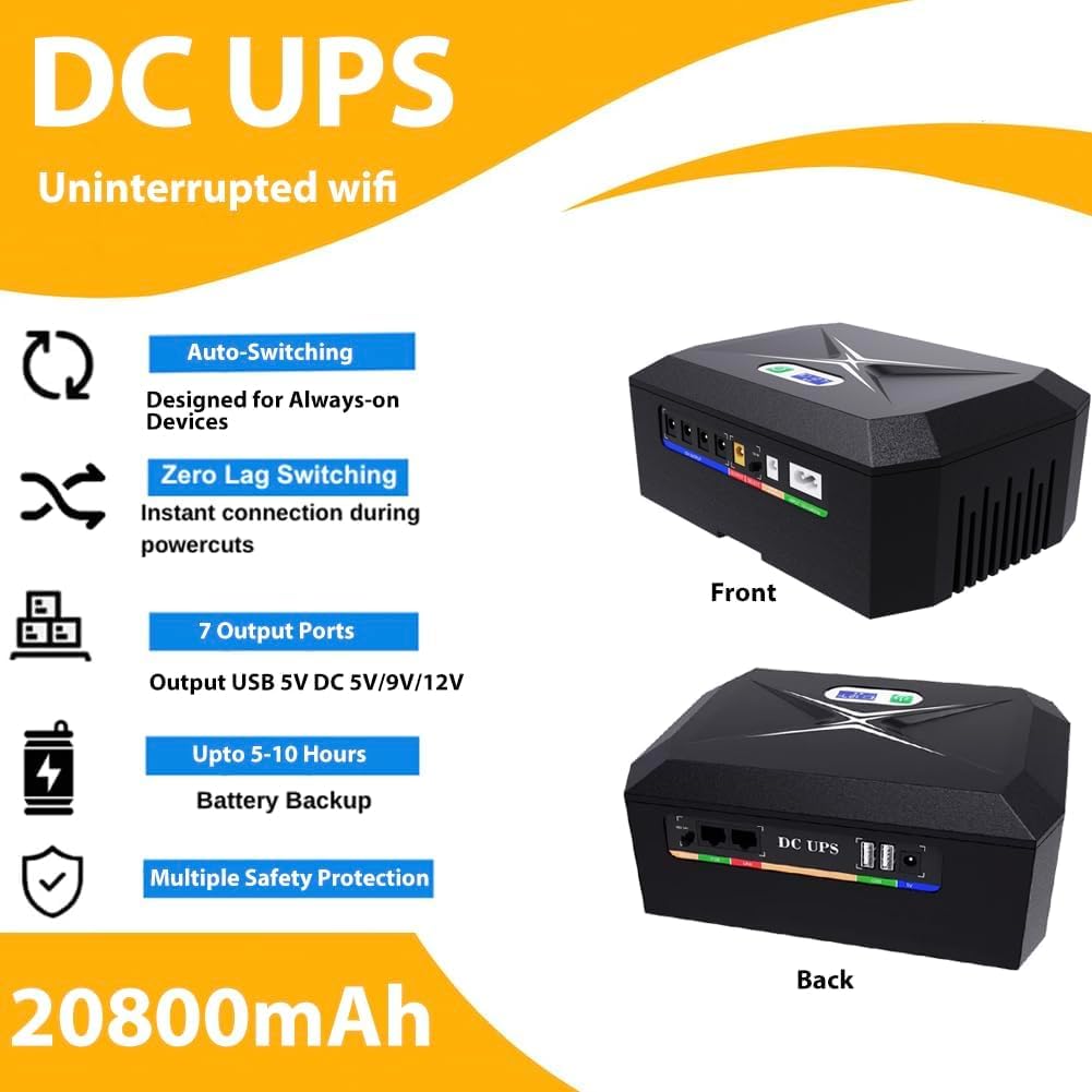 SAI Mini UPS para WiFi, Router, Módem, Cámara de Vigilancia, Entrada AC Salida 5V USB 5V 9V 12V DC 3A (45W)