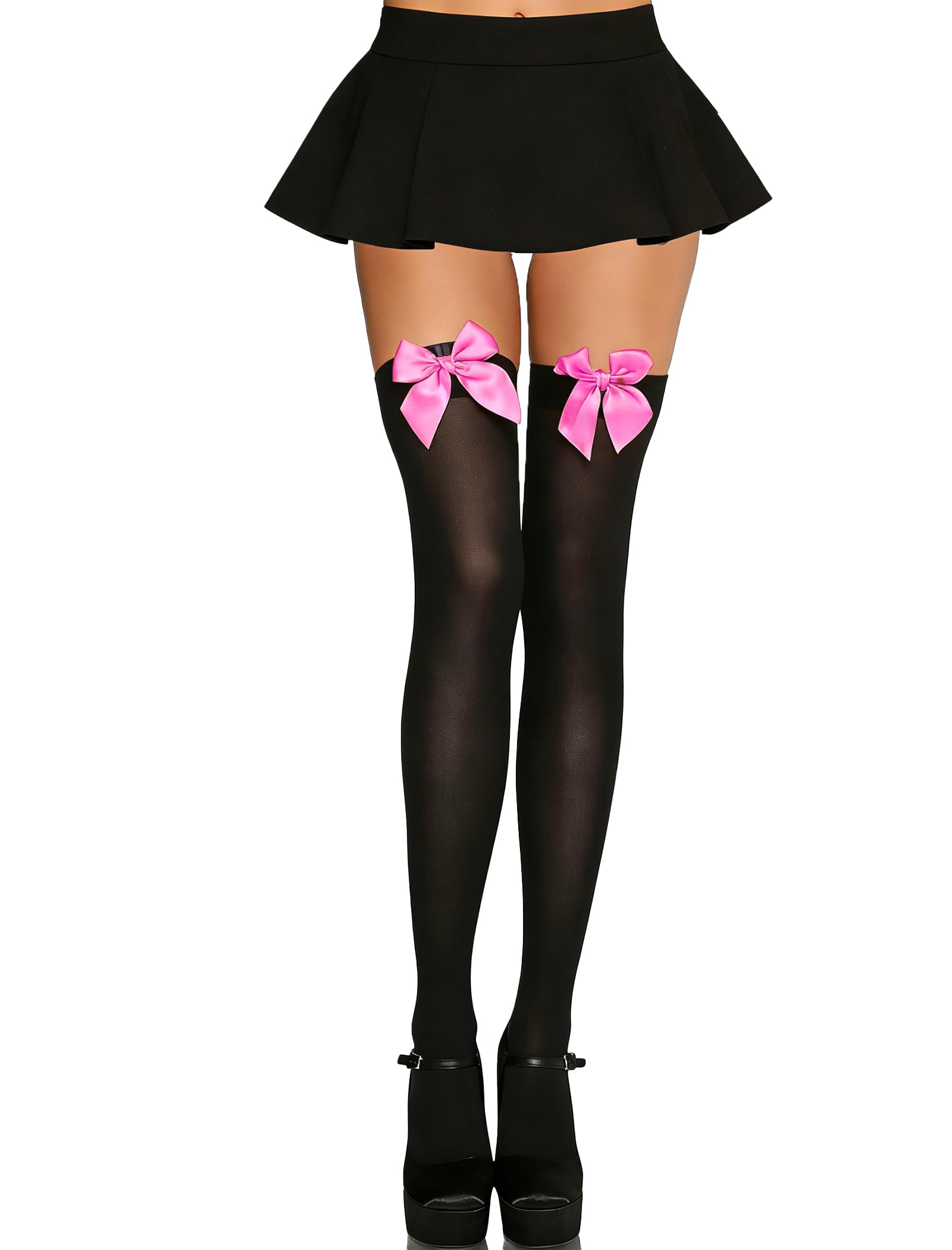Avidlove Sexy Satin Bow Accent Opaque Thigh Highs Socks Long Stockings