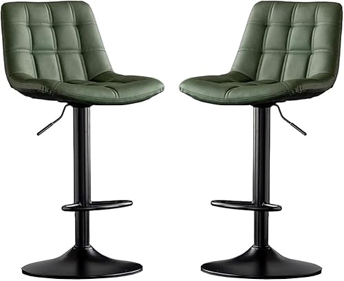 Miniatura 11 de Juego de 2 taburetes giratorios de cuero con altura ajustable y pies para cocina, comedor y elegantes sillas de bar Verdes.