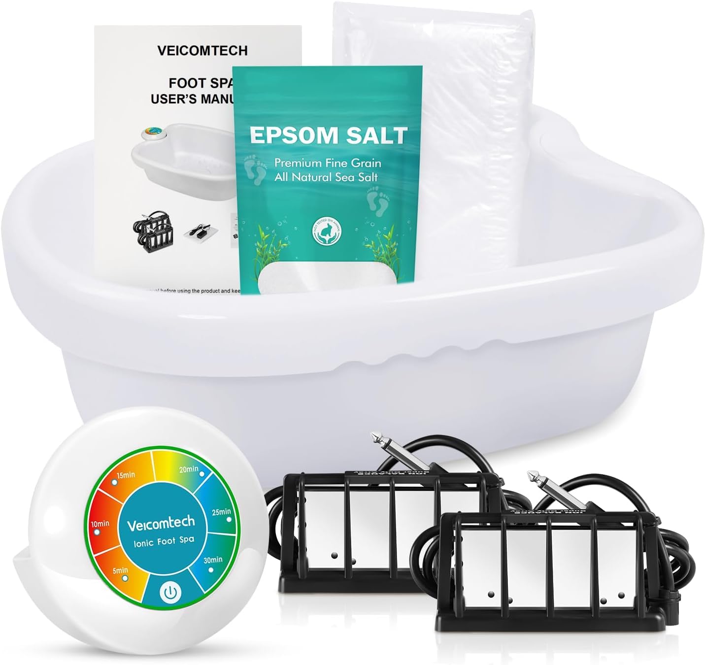 veicomtech Ionic Foot Bath Detox Machine, Foot Detox Machine for Home Use Salon, an Ionic Feet Spa at Home with 2 Super Duty Arrays,Epsom Salt, 10