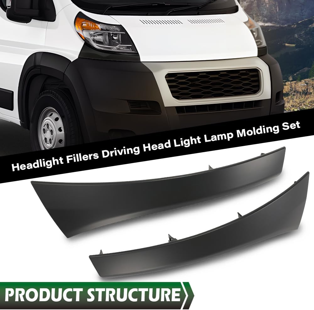 CHEDA Headlight Assembly Fillers Driving Head Light Lamp Molding Compatible with Ram ProMaster 1500/2500/3500 Base 2014-2022 1ZT59ZZZAA 1ZT60ZZZAA CH1089103 CH1088103 Faros Conjunto De Faros