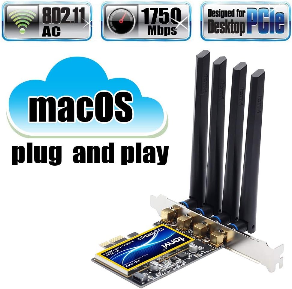 Best Deal 🛒 fenvi T919 PCI-E WiFi Adapter Continuity Handoff BCM94360CD WiFi Card for macOS Windows 7 8 10 11 Native Airport BT4.0 1750Mbps Dual Band 802.11ac Beamforming+ WLAN Plug and Play Cataline Mojave OS X