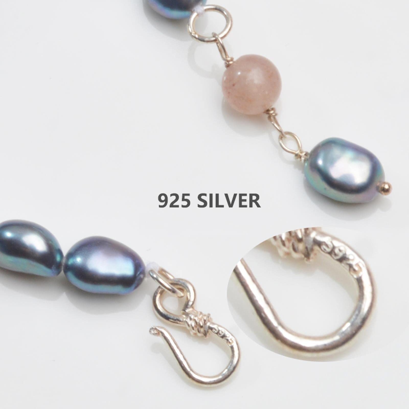 SALAN Perla Barroca De Agua Dulce Pulseras con Dijes De Cristal De Fresa Natural Joyería De Plata Esterlina 925 para Regalo De Mujer