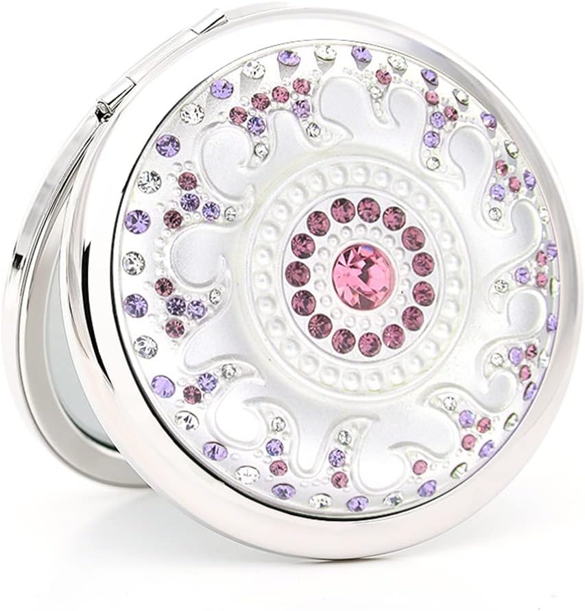 Silver Round Folding Portable Makeup Small for Girlfriends Gift