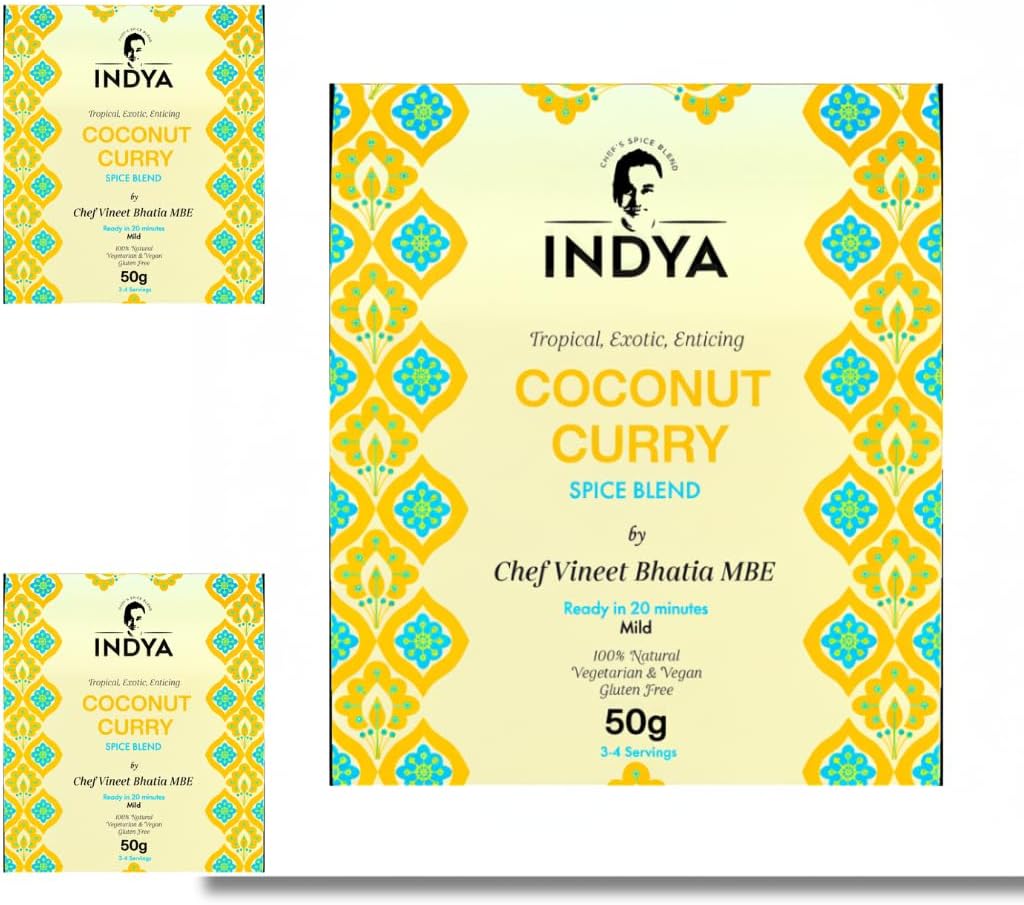 Coastal Coconut Curry Spice Mix 3 Pack by Chef Vineet Bhatia MBE – Non Spicy, Gluten Free, No Preservatives, Vegetarian & Vegan Friendly | INDYA Spices (Multipack (3 packs))