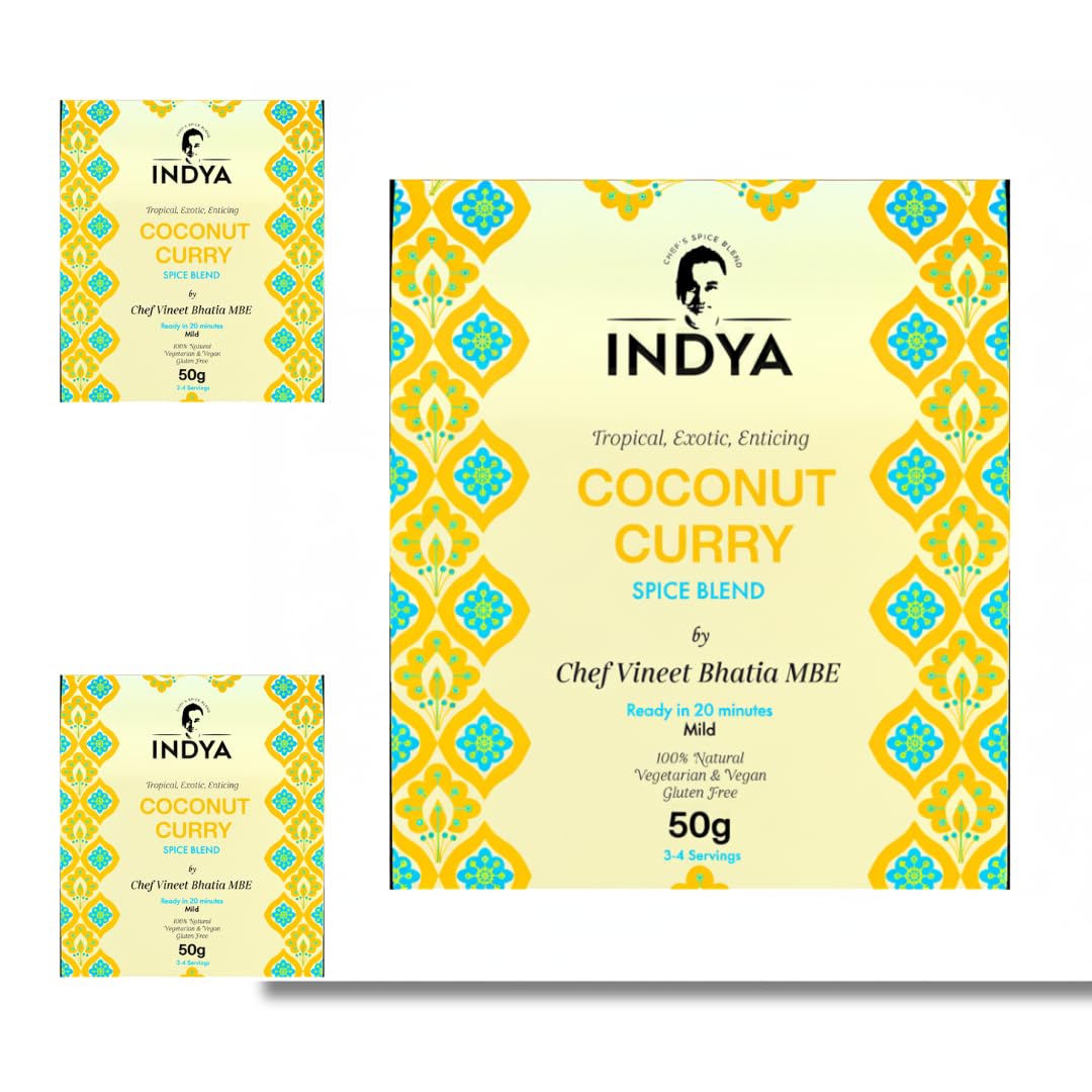 Coastal Coconut Curry Spice Mix 3 Pack by Chef Vineet Bhatia MBE – Non Spicy, Gluten Free, No Preservatives, Vegetarian & Vegan Friendly | INDYA Spices (Multipack (3 packs))