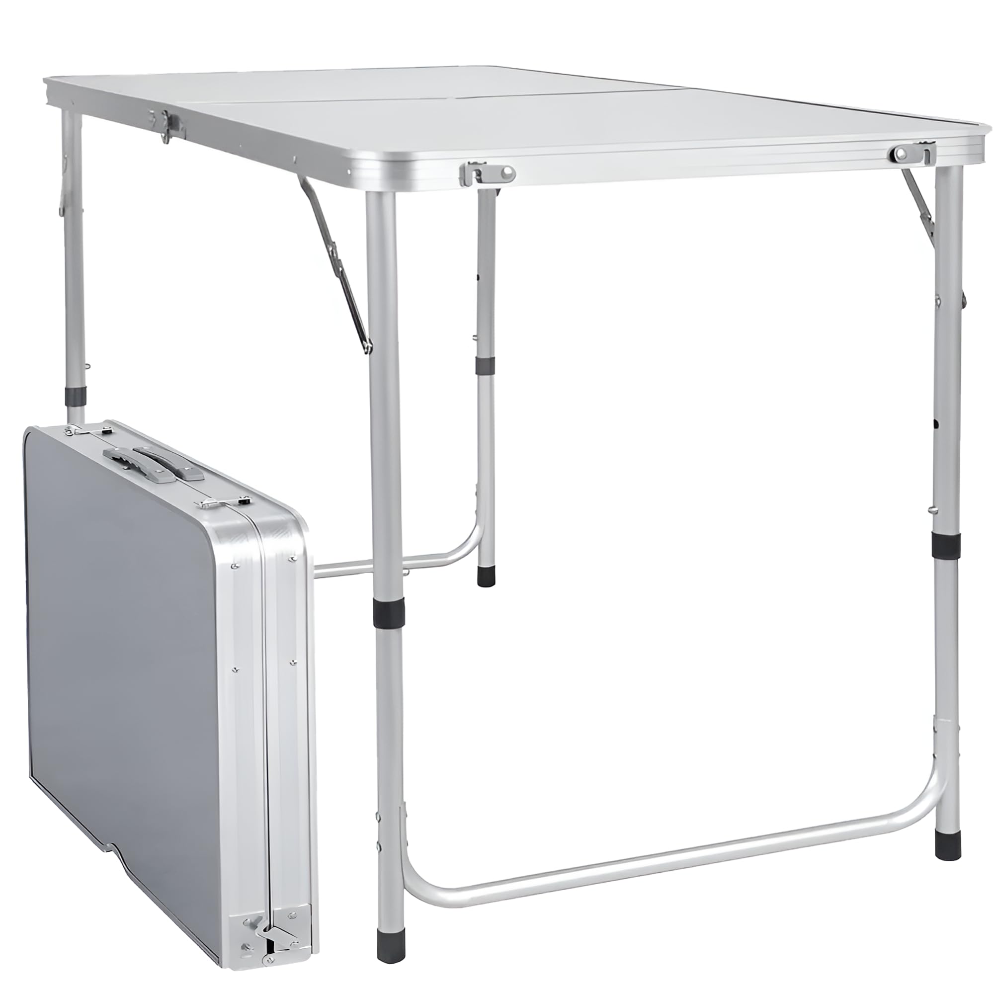 EPISENT 4FT Folding Table – Adjustable Height Aluminum Picnic Dining Table – Heavy-Duty, Portable, and Foldable with Carry Handle – Ideal for Camping, Garden, BBQ, Party, Indoor & Outdoor Use