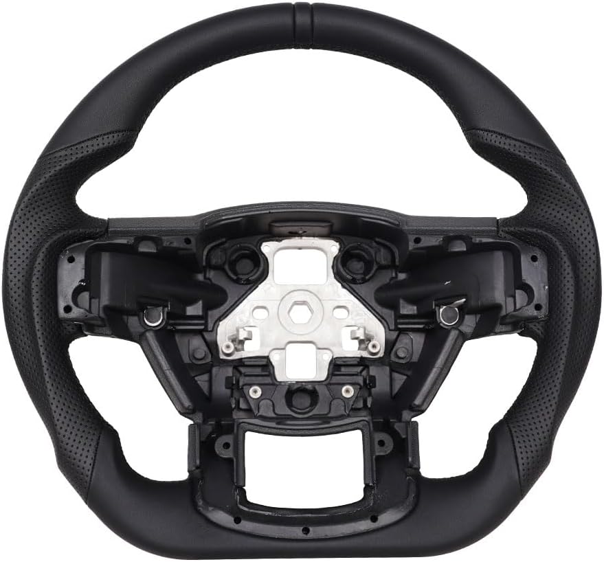 Full Leather Steering Wheel, Perforated Leather Grip D-shaped Steering Wheel Fit For F150 2015-2020 (No Paddle Version)