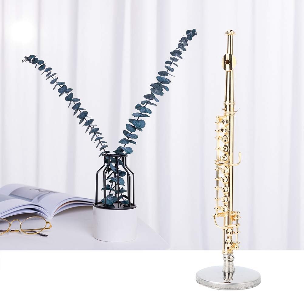 11cm Miniature Gold Flute Model, Mini Gold Flute Instrument Model with Storage Box for Desk Shelf Decor Ornaments Gift Idea