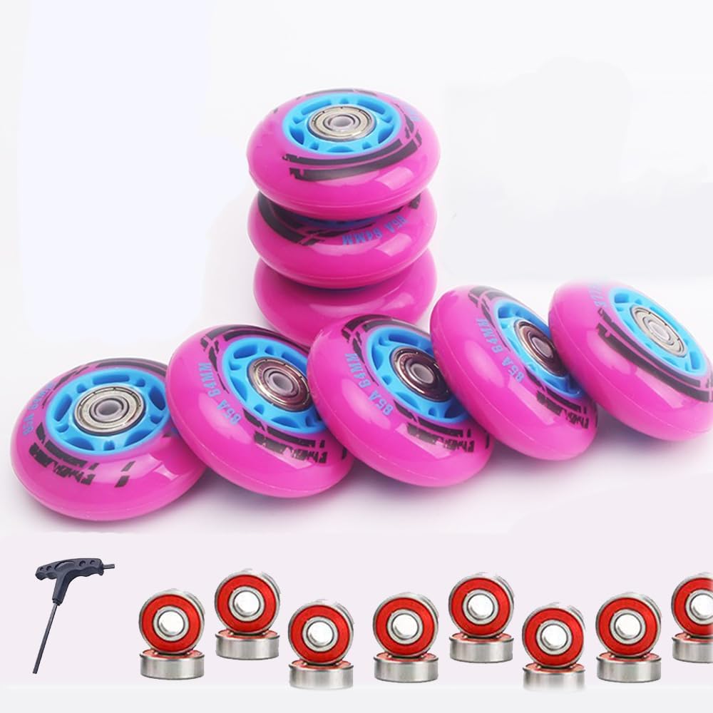 8 Pack 64mm 68mm 70mm 72mm Inline Skate Wheels Outdoor Indoor Kids 85A Asphalt Formula Inline Wheels Inline Replacement Wheels with Bearings ABEC-9 and Spacers (Pink,72mm)