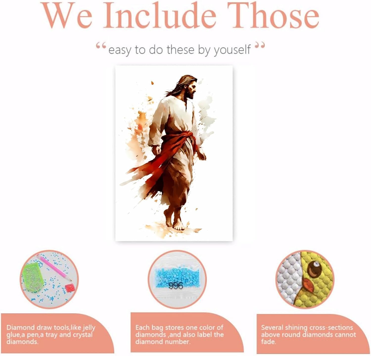 CUEAEAD Handsome Jesus Diamond Painting Kit 5D Diamond Painting - by Number Full Round DIY Art Painting Kit for Adults, Warm Room Decor Wall Decor Personalised Gift 20x24 Inch