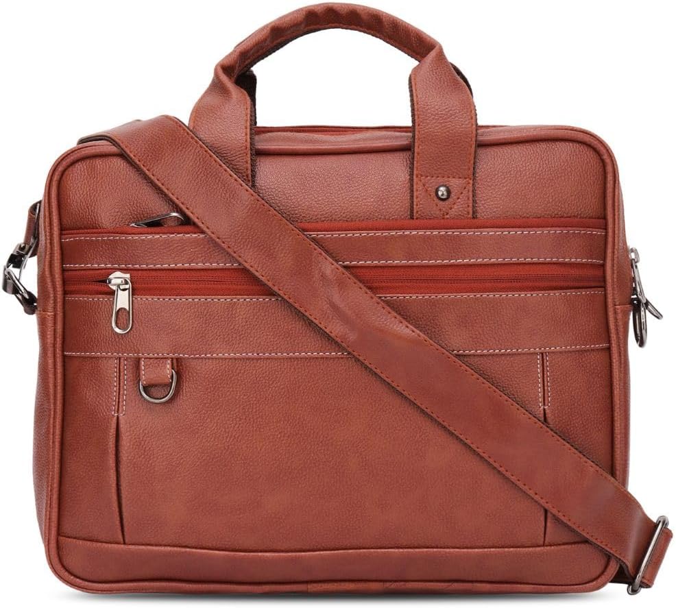Premium Leather Laptop Briefcase, Waterproof Messenger Shoulder Bag, Business Travel Crossbody Case for Men Women, Notebook