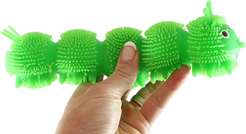 Miniatura 6 de Juego de 2 juguetes sensoriales grandes de oruga de color sólido de 8 pulgadas, juguete táctil de 5 secciones, bolas rellenas de aire para apretar y