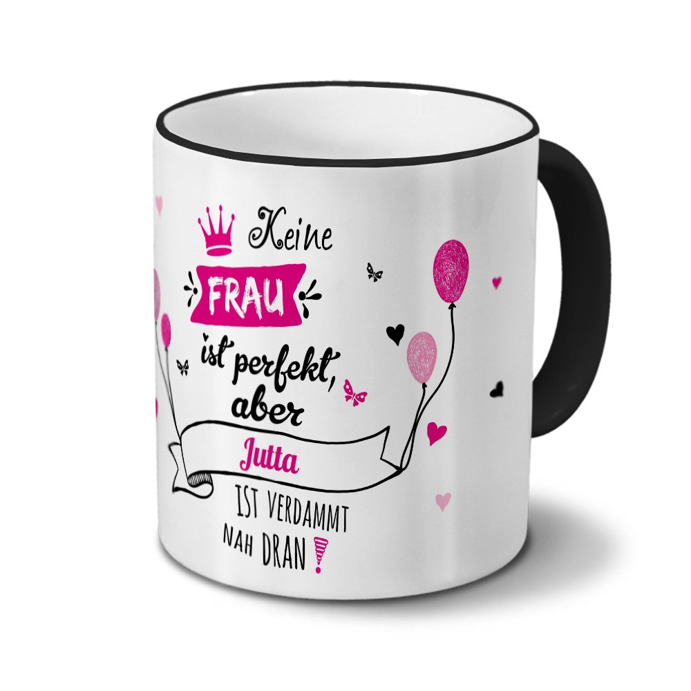 Personalisiert Tasse Mit Namen Jutta – Schwarz, 325 Ml, Spülmaschinenfest, Mit Positiven Eigenschaften Bedruckt