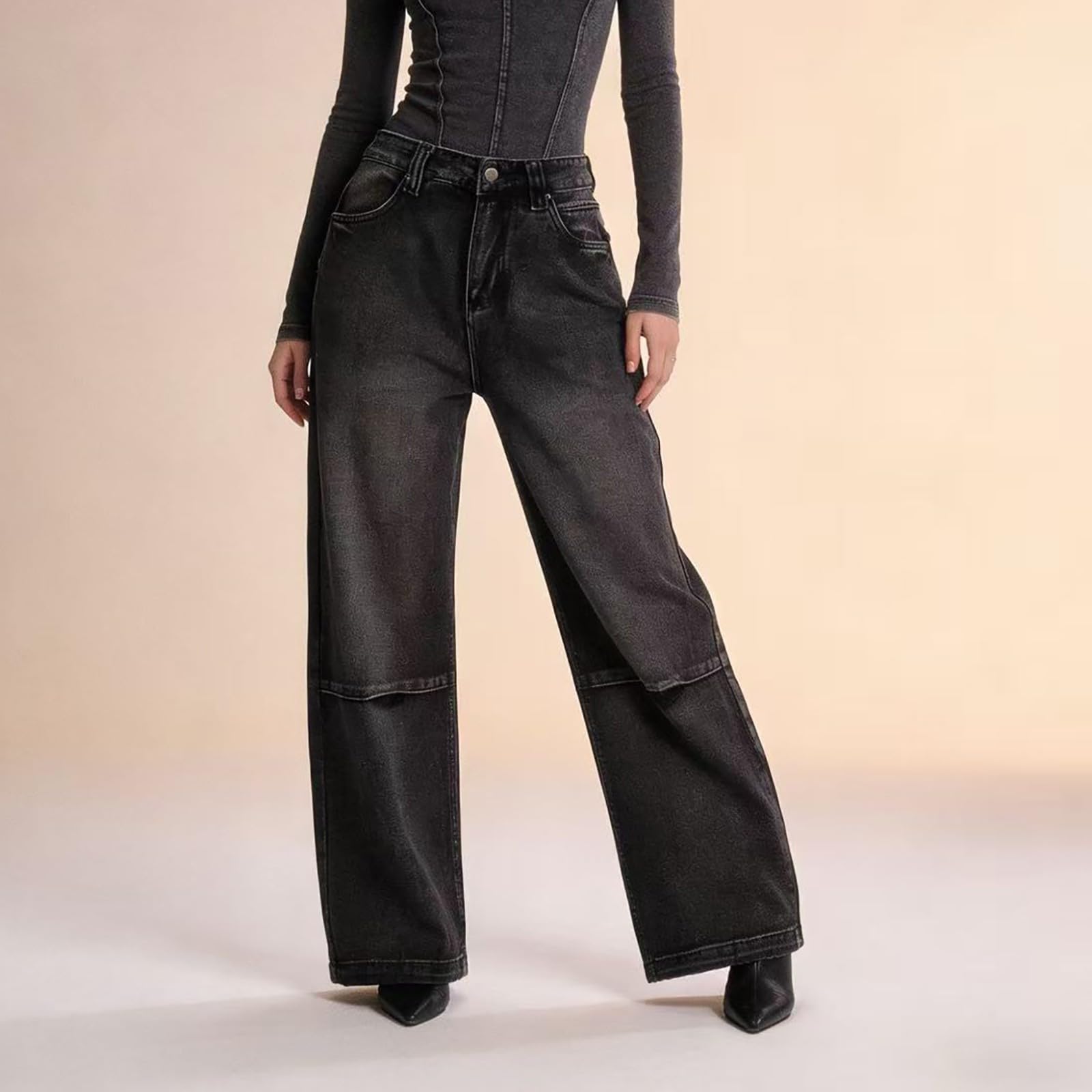 Jeans Donna Vita Alta Elasticizzati Jeans Baggy Casual Leggeri Pantaloni Elasticizzati Curvy Gamba Larga con Tasche Pantaloni Denim Vita Alta Larghi Comodi Palazzo Streetwear Taglie Forti Moda Hiphop