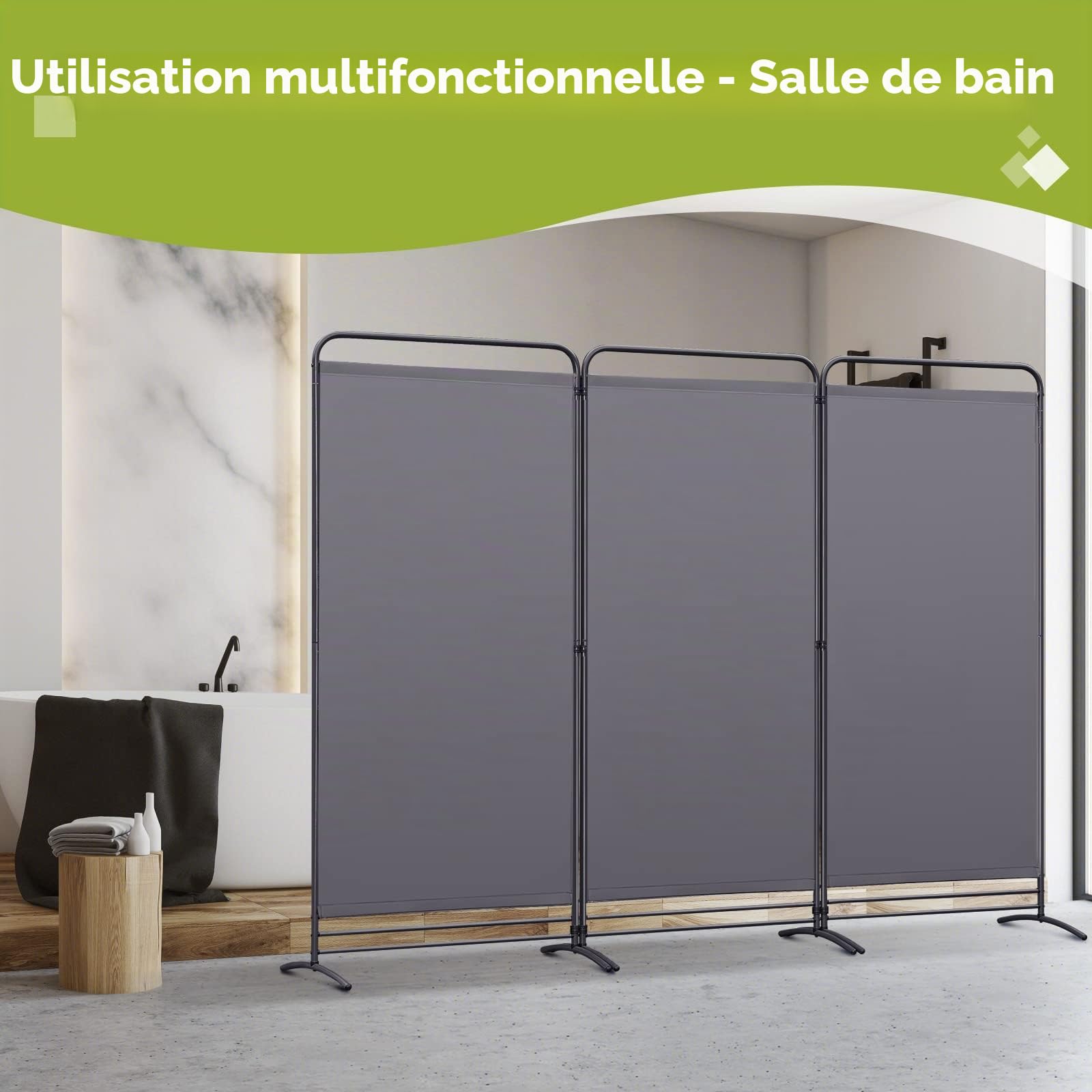 Angel Living Paravent 3 Panneaux Pliable Diviseurs de Chambre Séparateur de Panneaux Indépendant Paroi de Séparation Murale Séparation Visuelle pour Bureaux, Chambre à Coucher, 180 x 243cm (Gris)